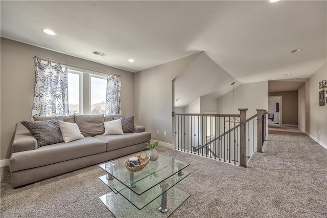 24976 W 87th St, Lenexa, KS 66227 - living area featuring carpet flooring, recessed lighting, and vaulted ceiling