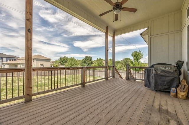 24976 W 87th St, Lenexa, KS 66227 - wooden deck featuring ceiling fan and grilling area