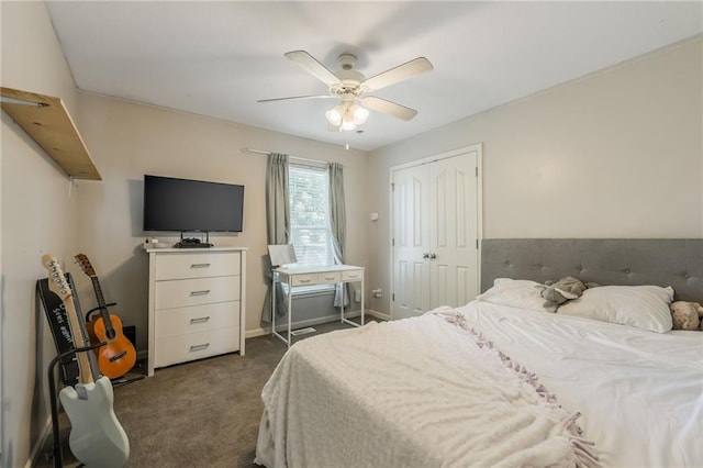 8103 NE 111th Ter, Kansas City, MO 64157 - bedroom featuring dark carpet, a closet, and a ceiling fan