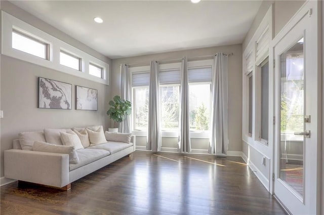 15716 Canterbury St, Overland Park, KS 66085 - living area featuring dark wood-style floors and recessed lighting