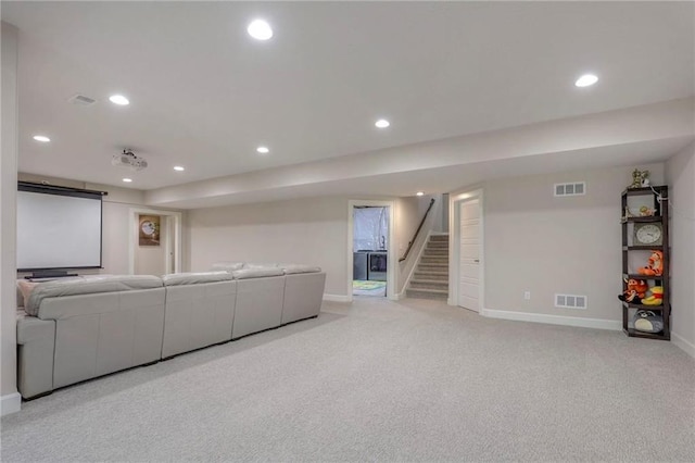 15716 Canterbury St, Overland Park, KS 66085 - home theater featuring recessed lighting and light carpet