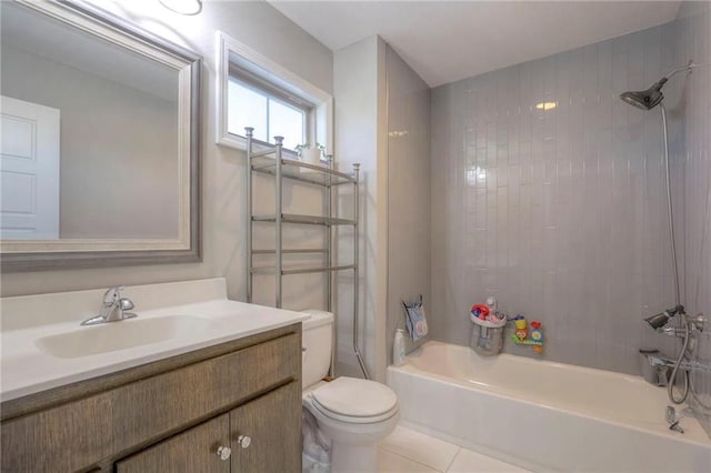 15716 Canterbury St, Overland Park, KS 66085 - bathroom with shower / washtub combination, vanity, and tile patterned floors