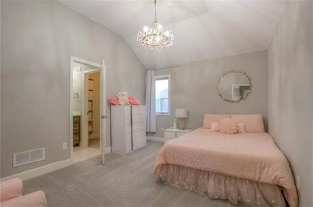 15716 Canterbury St, Overland Park, KS 66085 - bedroom featuring a chandelier, carpet flooring, and lofted ceiling
