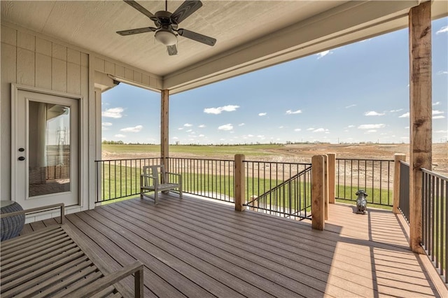 3705 W 187th St, Overland Park, KS 66085 - deck with a ceiling fan and a view of countryside