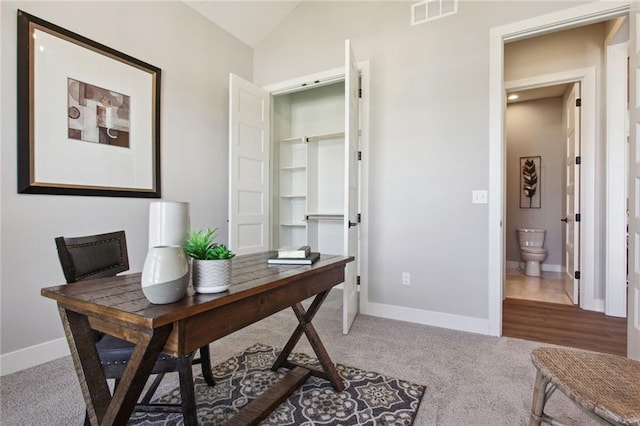 17162 S Heatherwood St, Olathe, KS 66062 - carpeted office featuring baseboards and vaulted ceiling