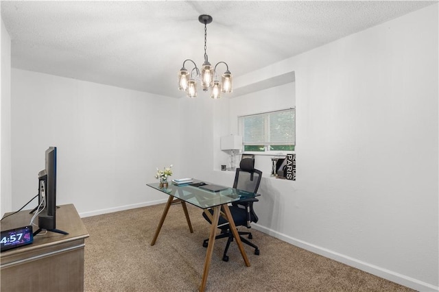 11102 Winchester Ave, Kansas City, MO 64134 - office area with carpet flooring, a chandelier, and a textured ceiling