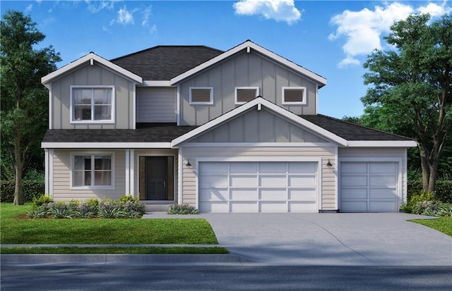 16778 S Twilight Ln, Olathe, KS 66062 - view of front of home featuring a shingled roof, board and batten siding, driveway, and a front lawn
