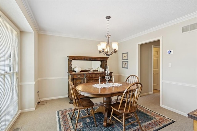 12117 Knox St, Overland Park, KS 66213 - dining area featuring light carpet, a chandelier, and ornamental molding