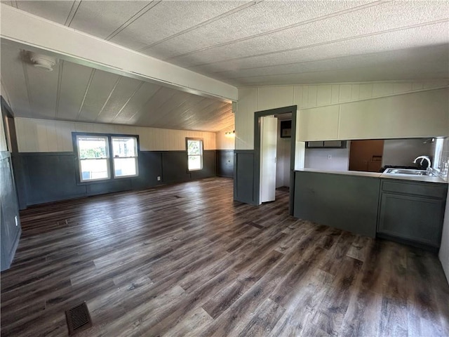 2587 Crk 2200, Caney, KS 67333 - unfurnished living room featuring dark wood-type flooring and wooden walls