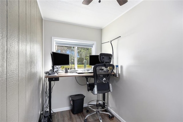 1433 Haskell Rd, Williamsburg, KS 66095 - home office featuring dark wood-type flooring and ceiling fan