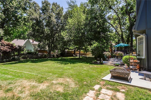 9718 W 115th Ter, Overland Park, KS 66210 - fenced backyard featuring an outdoor fire pit and a patio