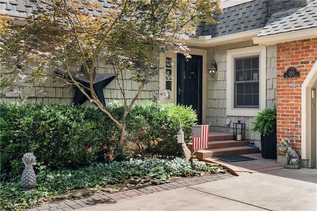 200 NE Oak Tree Cir, Lees Summit, MO 64086 - view of exterior entry featuring a shingled roof and brick siding