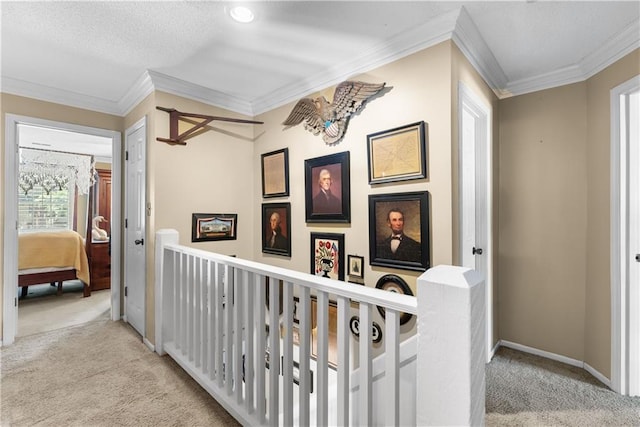 200 NE Oak Tree Cir, Lees Summit, MO 64086 - hall featuring carpet, crown molding, an upstairs landing, and recessed lighting