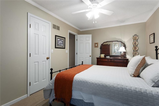 5817 Park Cir, Shawnee, KS 66216 - carpeted bedroom with ornamental molding and ceiling fan