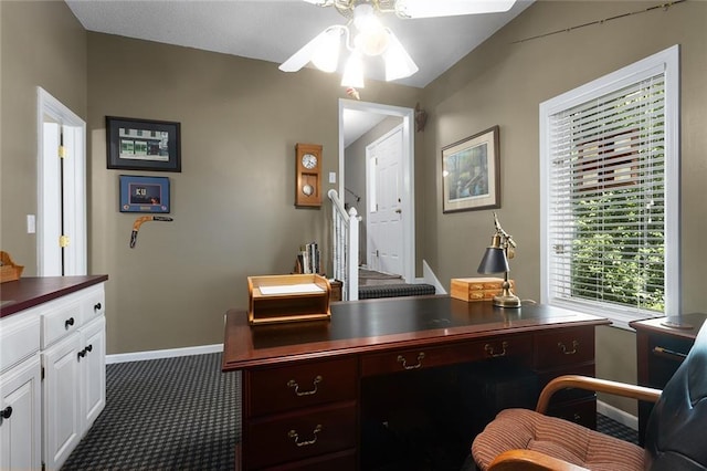 5817 Park Cir, Shawnee, KS 66216 - office with ceiling fan and dark carpet