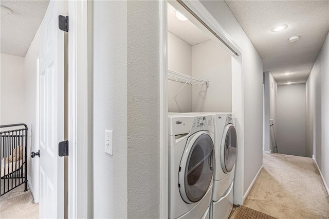 9583 N Main St, Kansas City, MO 64155 - washroom featuring carpet, separate washer and dryer, and a textured ceiling