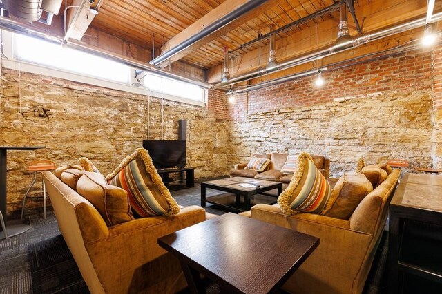 308 W 8th St Unit 409, Kansas City, MO 64105 - living area with wood ceiling