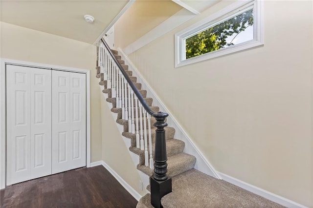 526 S Maple St, Ottawa, KS 66067 - stairs with wood finished floors and baseboards