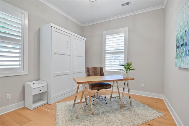 2210 W 73rd St, Prairie Village, KS 66208 - office with light wood-style floors, healthy amount of natural light, and ornamental molding