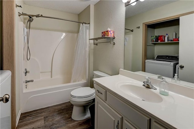 3524 NE Austin Dr, Lees Summit, MO 64064 - full bath featuring washer / clothes dryer, a textured ceiling, shower / tub combo with curtain, vanity, and wood finished floors