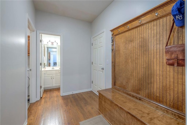 3013 S Granite Ave, Blue Springs, MO 64015 - mudroom featuring wood finished floors and a sink