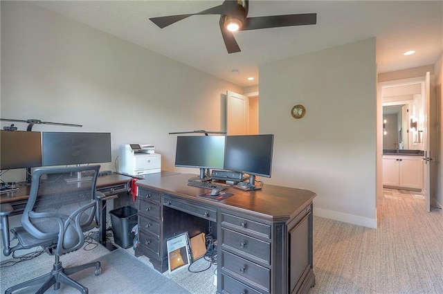 7736 N Donnelly Ave, Kansas City, MO 64158 - office with light carpet, a ceiling fan, and recessed lighting