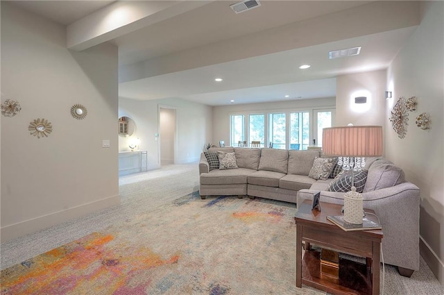 7736 N Donnelly Ave, Kansas City, MO 64158 - living room featuring carpet floors and recessed lighting