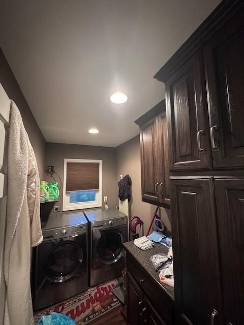 1878 US Highway 54, Iola, KS 66749 - washroom with washing machine and clothes dryer, cabinet space, and recessed lighting