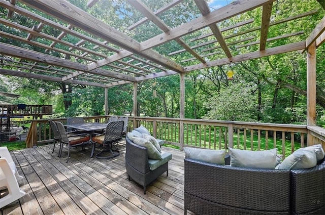 1621 Vilas St, Leavenworth, KS 66048 - wooden terrace featuring outdoor dining area and a pergola