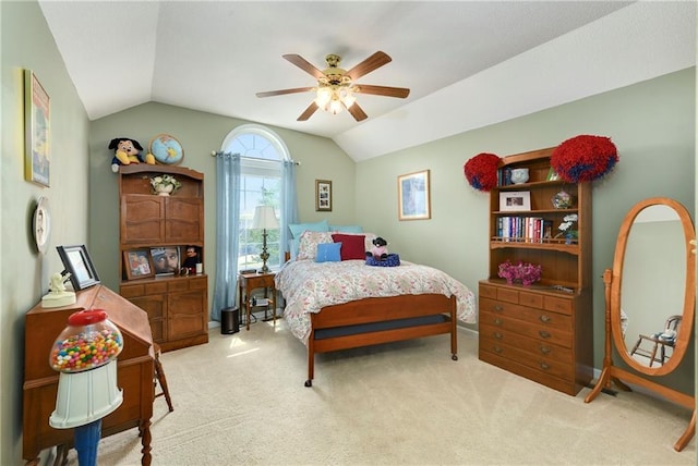 407 Maple Ct, Lansing, KS 66043 - carpeted bedroom with lofted ceiling and ceiling fan