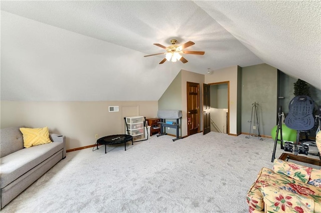 407 Maple Ct, Lansing, KS 66043 - bonus room featuring carpet flooring, lofted ceiling, ceiling fan, and a textured ceiling