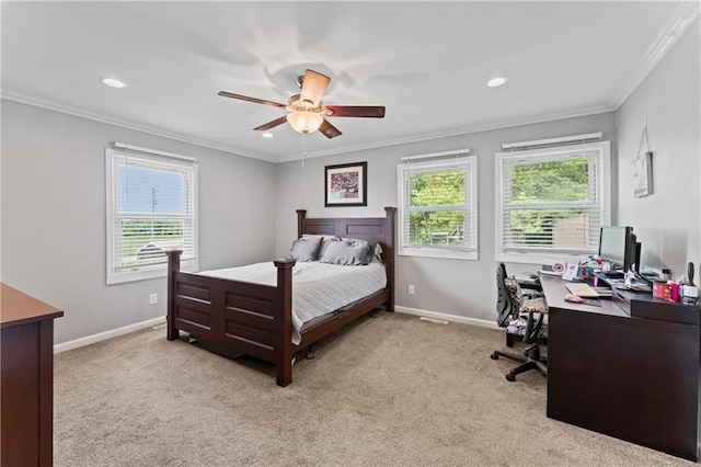 10708 E 301st St, Drexel, MO 64742 - bedroom with carpet, crown molding, ceiling fan, recessed lighting, and a desk