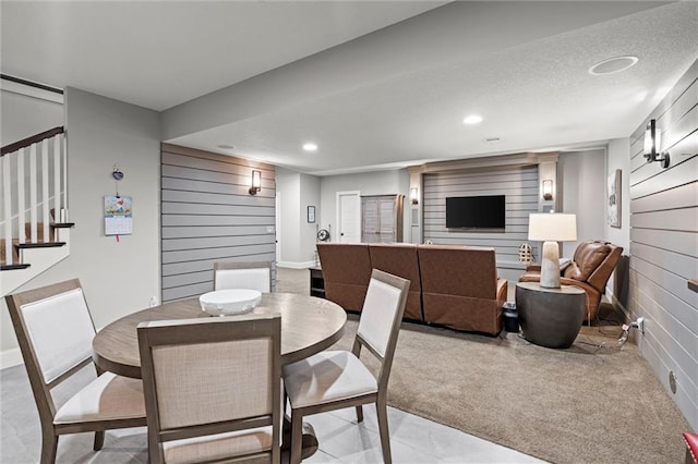 24957 W 98th St, Lenexa, KS 66227 - dining space with stairway, recessed lighting, and a textured ceiling