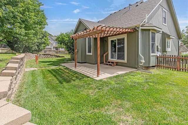 895 N Diane Dr, Olathe, KS 66061 - back of house featuring a pergola, a patio, a fenced backyard, and a shingled roof