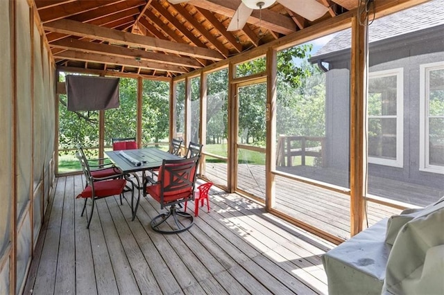 14440 W 187th Ter, Olathe, KS 66062 - sunroom featuring ceiling fan, outdoor dining area, and lofted ceiling
