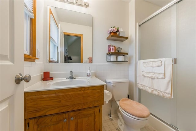 4000 SW Boulder Dr, Lees Summit, MO 64082 - full bathroom with vanity, a stall shower, and tile walls