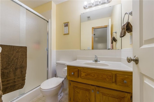 4000 SW Boulder Dr, Lees Summit, MO 64082 - bathroom with vanity, a stall shower, and tile patterned flooring
