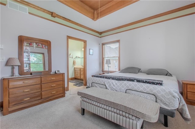 22604 Vincent St, Peculiar, MO 64078 - bedroom featuring carpet flooring, a raised ceiling, multiple windows, ornamental molding, and ensuite bathroom