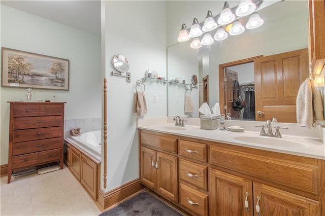 22604 Vincent St, Peculiar, MO 64078 - bathroom featuring double vanity, a garden tub, and tile patterned flooring
