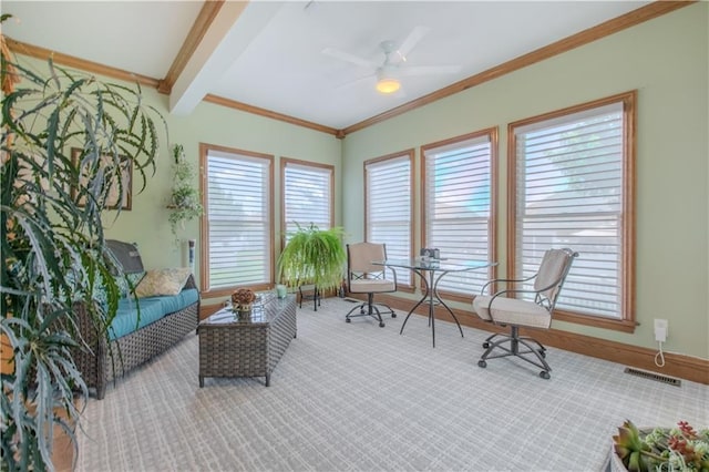 22604 Vincent St, Peculiar, MO 64078 - sitting room with a ceiling fan and beamed ceiling