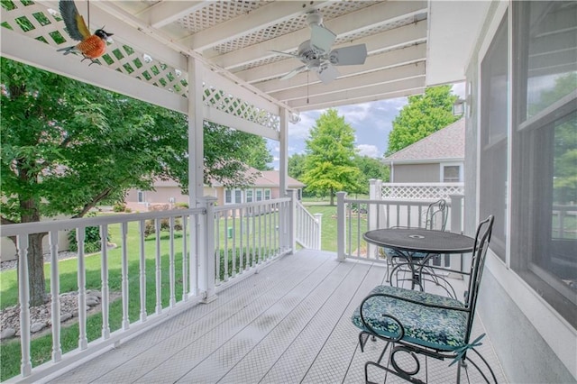 22604 Vincent St, Peculiar, MO 64078 - wooden deck featuring ceiling fan and a yard