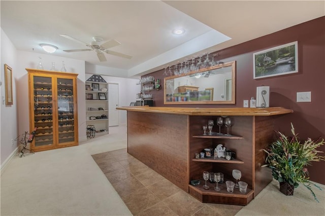 22604 Vincent St, Peculiar, MO 64078 - indoor bar featuring ceiling fan, carpet, and recessed lighting