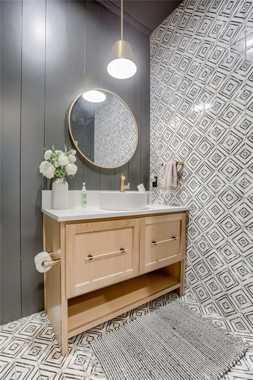 17325 Bradshaw St, Overland Park, KS 66221 - half bath with vanity and tile patterned floors