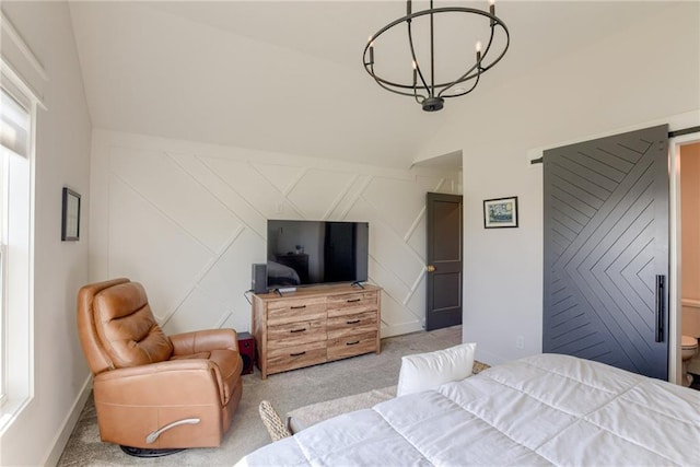 17325 Bradshaw St, Overland Park, KS 66221 - bedroom with lofted ceiling, carpet floors, a chandelier, and a decorative wall