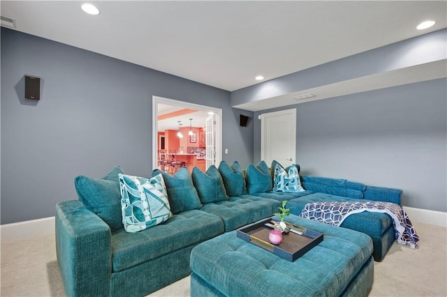 12333 Westgate St, Overland Park, KS 66213 - carpeted living area with baseboards and recessed lighting