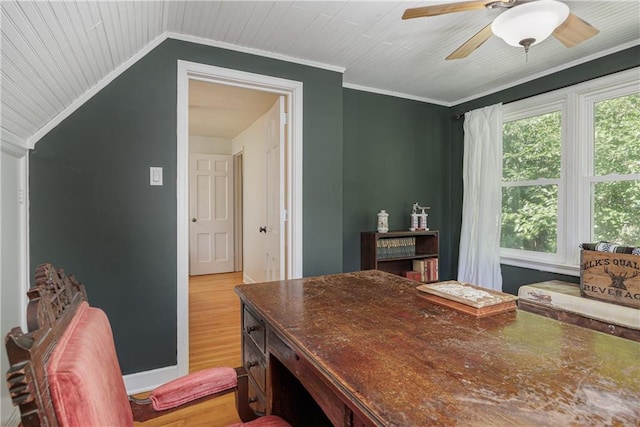 2010 Eugene Field Ave, Saint Joseph, MO 64505 - office space featuring ornamental molding, light wood-style floors, and ceiling fan