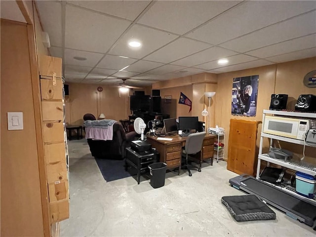 17540 W 159th Ct, Olathe, KS 66062 - home office featuring concrete floors, a paneled ceiling, and recessed lighting