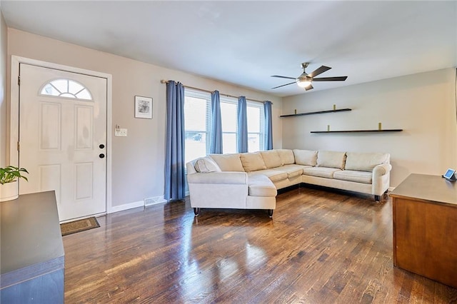 7725 Cleveland Ave, Kansas City, KS 66109 - living room featuring wood finished floors and ceiling fan