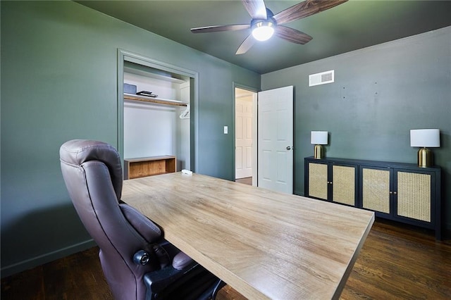 7725 Cleveland Ave, Kansas City, KS 66109 - home office featuring ceiling fan and wood finished floors