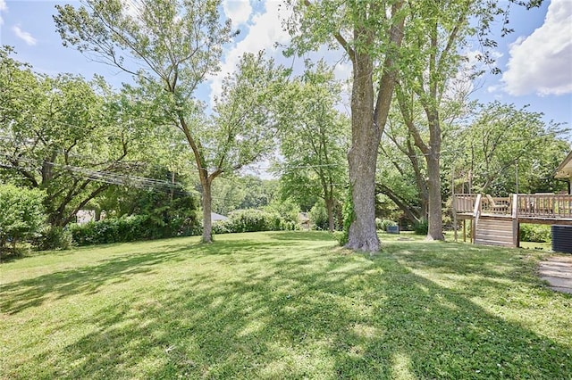 7725 Cleveland Ave, Kansas City, KS 66109 - view of grassy yard with a deck and stairway